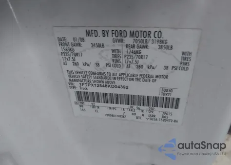 2008 Ford F-150 Fx2/Lariat/Xl/Xlt from USA, damaged, VIN 1FTPX12548KD04392